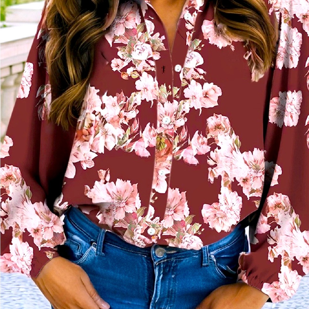 Burgundy Floral Blouse